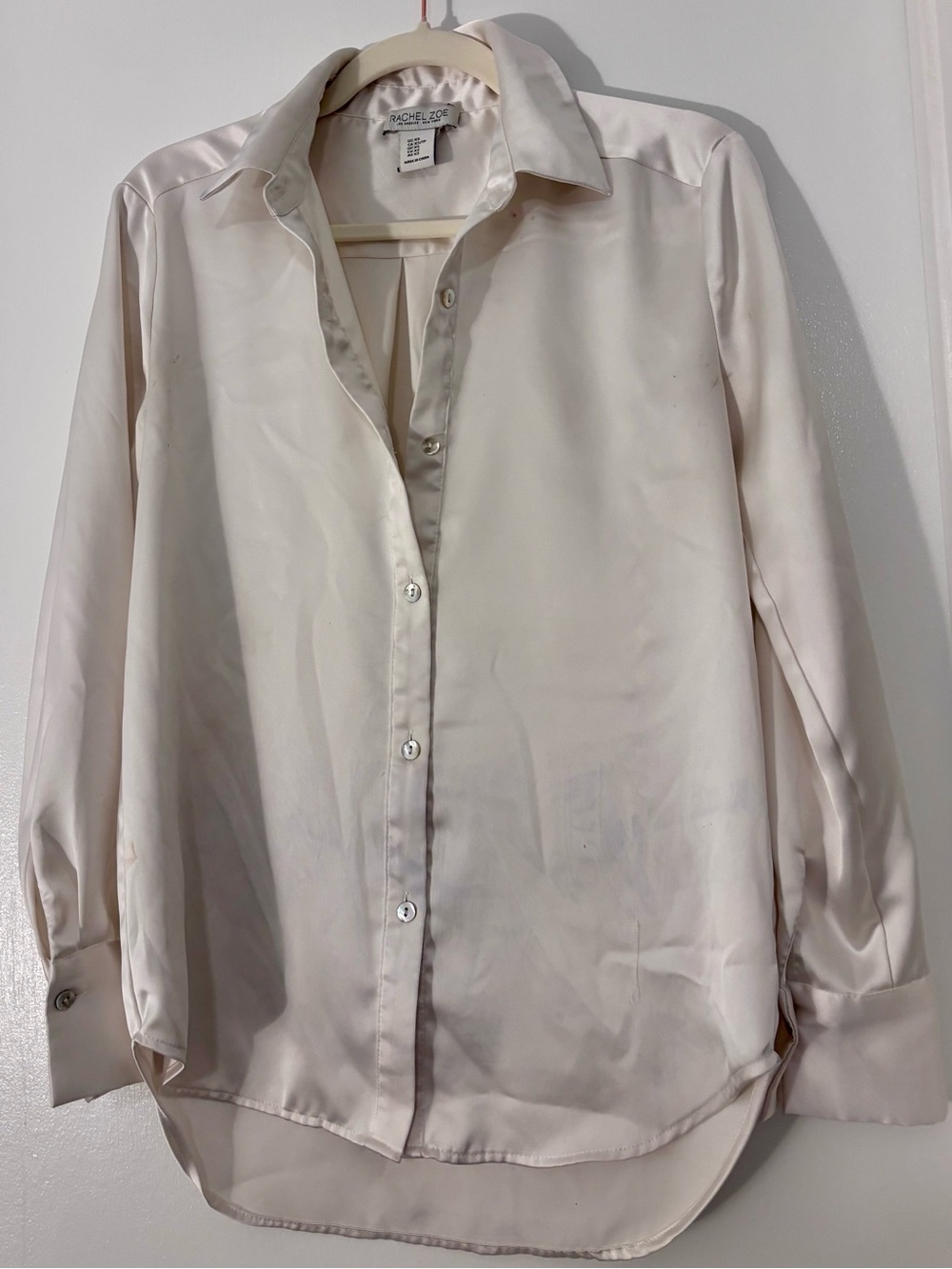 Rachel Zoe  Cream Satin Dress Shirt